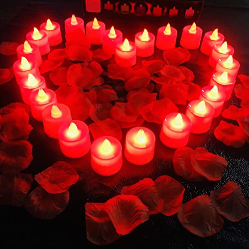 24 LED Teelichter Zylindrisch Elektronische Kerzen Batteriebetriebene Flammenlose Rauchlose Romantische Nachtlichter für Weihnachten, Weihnachtsbaum, Ostern, Hochzeit, Party (Rot Licht)