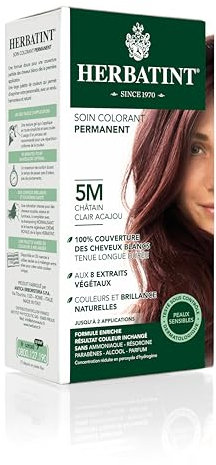 Herbatint Soin Colorant Permanent Cheveux 5M Châtain Clair Acajou - 150 ml, sans Ammoniaque, 100% Couverture Cheveux Blancs, Testé Dermatologiquement pour Peaux Sensibles,avec 8 Extraits Végétaux Bio