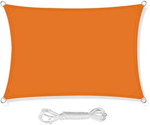 HEYOMART Sonnensegel Sonnenschutz inkl Befestigungsseile PES Polyester Wasserdicht 3 x 5m Rechteck Sonnensegel mit 98% UV Schutz für Draußen, Patio, Garten Terrasse Camping, Orange