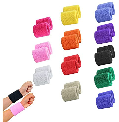 Bandeau Anti-Transpiration pour Poignet, 12 pcs Bandeaux élastiques, Bandeau de Sport, Bracelets d'exercice pour Bras de Fitness, Hommes, Femmes, Football, Basket-Ball, Tennis, Gymnastique, Coloré