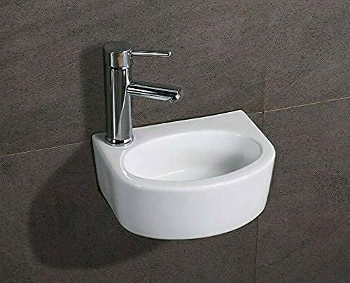 Home Supplies Ceramic Bathroom Sink - Classic Design Corner Wash Basin for Cloakroom Vanity Unit Cabinet (Oval Tap On Left) 130x300x235mm (HxWxD)