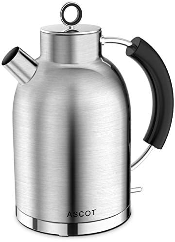 ASCOT Electric Kettle, Stainless Steel Electric Tea Kettle Gifts for Men/Women/Family 1.5L Retro Tea Heater & Hot Water Boiler, Auto Shut-Off Boil-Dry Protection (Matte Silver)