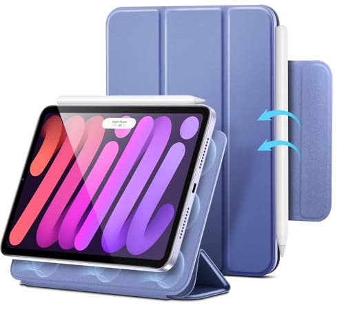 ESR Coque pour iPad Mini 7, 7e/6e Génération (8,3 Pouces, 2024/2021), Fine, Support Bidirectionnel à Trois Volets, Magnétisme Puissant, Protection Durable, Supporte Pencil Pro/USB-C, Violet