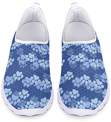 Dolyues Blue Dog/Puppy Paw Footprint Damen Slip On Sneakers, Lässige Leichte Atmungsaktive Athletic Trainer Sneakers