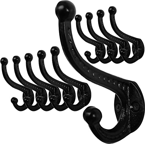 WEBI Patere Murale En Fonte,Grand Crochet Porte Manteau,Métal Patere Porte Manteau,Pathere Mural,Patère Murale,Lot de 10,Noir