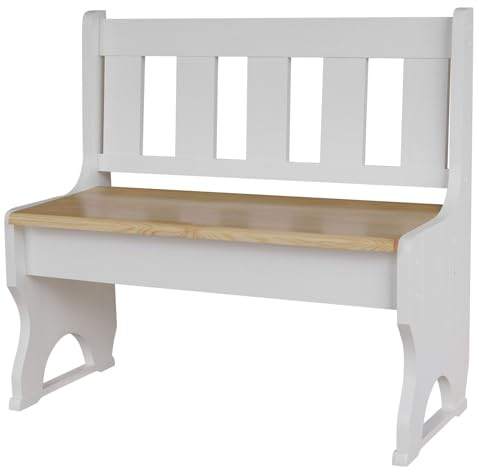 k koma Sitzbank Massivkiefer, 85 cm, Weiß/Natur, 1 Stück, mit Ablage | Weißer Korpus mit klar lackierter Sitzfläche. Für Küche und Esszimmer. Von Hand gefertigt.