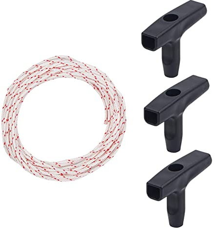 Cuerda de Arranque de Retroceso 10 Metros 3,0 mm, Cuerda de Arranque para Cortacésped, Mango de Arranque de Retroceso, Cuerda de Arranque Cortacesped de Retroceso, con 3 Piezas Asa de Arranque