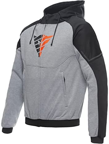 Dainese - Daemon X Safety Hoodie Full Zip, Motorrad Fleecejacke, Mesh Gewebe, Schulter Und Ellbogenprotektoren, Herren Motorradjacke, Grau Melange/Schwarz/Fluo Rot, 50