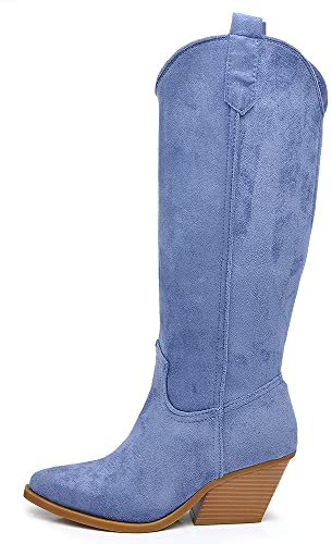 IF Fashion Stivali Cowboy Western Texani Scarpe da Donna Primaverili A Punta Camperos Camoscio Sintetico LY80-4 blu jeans N.38