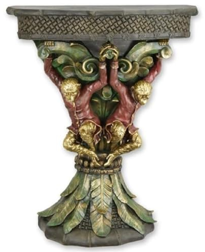 Casa Padrino Jugendstil Konsole Affen Grau/Grün/Rot/Gold 60,2 x 22,1 x H. 73,3 cm - Kunstharz Konsolentisch - Jugendstil Möbel - Barock Möbel - Jugendstil Einrichtung - Barock Einrichtung