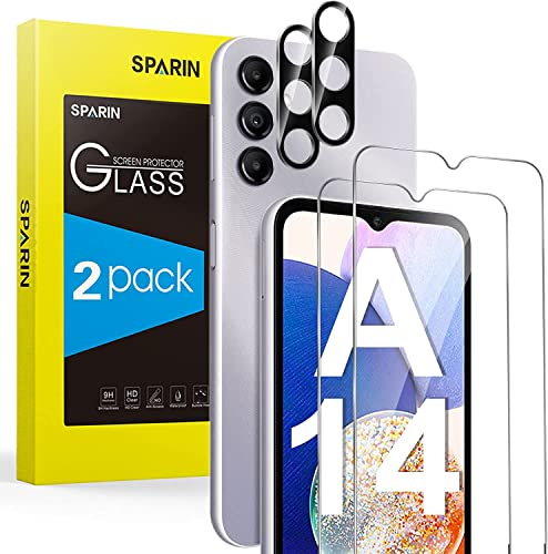 SPARIN Panzer Schutz Glas Schutzfolie für Samsung Galaxy A14 5G / 4G, 2+2 Stück Displayschutz und Kameraschutz Folie
