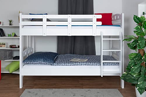 Etagenbett für Erwachsene Easy Premium Line K19, Kopf- und Fußteil mit Löchern, Buche Vollholz massiv Weiß - 90 x 190 cm (B x L), teilbar