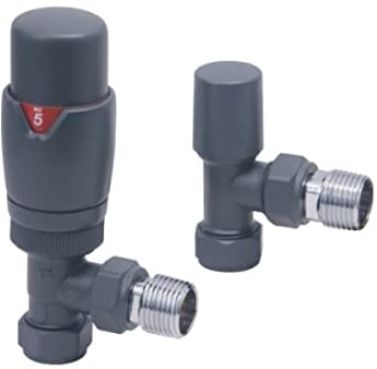 Anthracite Angled Thermostatic Radiator Valves - Energy Saving