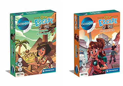 Clementoni Galileo Escape Games - Schatzsuche im Alten Ägypten, Gesellschaftspiel zum Rätseln mit Hinweiskarten & Escape Game – Abenteuer in Berlin, spannendes Gesellschaftsspiel zum Knobeln & Rätseln