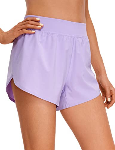 CRZ YOGA Women's Mid Waisted Running Shorts - Side Split Quick Dry Sports Gym Lightweight Bottoms with Liner Lilac 8