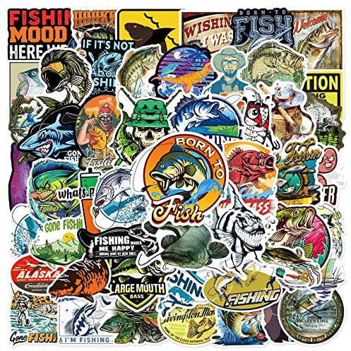 50 Stück Go Fishing Aufkleber, Outdoor-Angeln und Jagd-Aufkleber, wasserdicht, Vinyl, Angeln, Abenteuer, Sommercamp, Aufkleber für Handys, Skateboards, Eimer, Jugendliche, Erwachsene