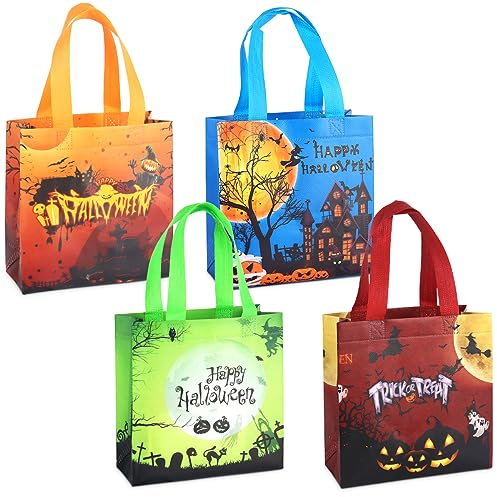 4PCS Süßes oder Saures Tüten, Happy Halloween Tragetaschen mit Griffen, Halloween Geschenktüten, Non-Woven Halloween Taschen zum Verpacken von Geschenken