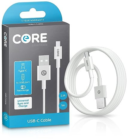 CORE ESSENTIALS | 1M USB C to USB Type A Smartphone Charger Cable 2.1A | Fast Charging | Compatible with iPhone 15 Pro/Max, Macbook, Samsung, Google Devices (1 x 1M)