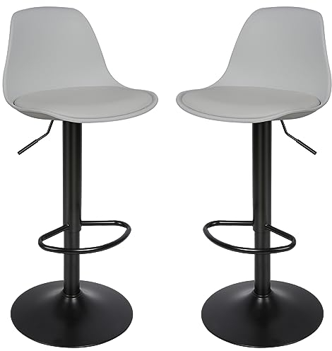 homewell Barhocker 2er Set, Modern Kunststoff Sitz mit PU-Leder Gepolstert, 360 °Drehbare Barstuhl Höhenverstellbar 83-103cm, Plastikspray Edelstahl Basis mit Fußstütze (2, Grau)
