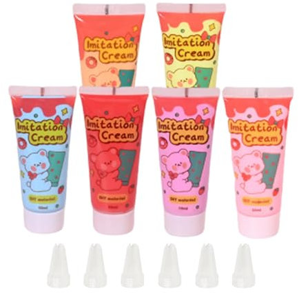 Dickly 6x Simulation Schlagsahne-Kleber-Set, DIY-Telefonhülle, handgefertigte Creme-Ton- für Spiegel, Stil b