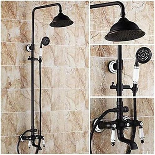 JQFDD Rétro Colonne De Douche en Laiton Mural Ensemble De Douche Système Douchette À Peinture Noire Set avec Robinet De Baignoire, Douchette, Pommeau De Douche pour Salle De Bains