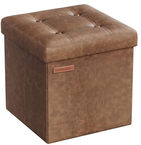 SONGMICS Sitzhocker 38 cm, Aufbewahrungsbox faltbar, Fußhocker mit Deckel, aus Kunstleder, bis 300 kg belastbar, für Eingang, Wohnzimmer, Schlafzimmer, kaffeebraun LSF030K11