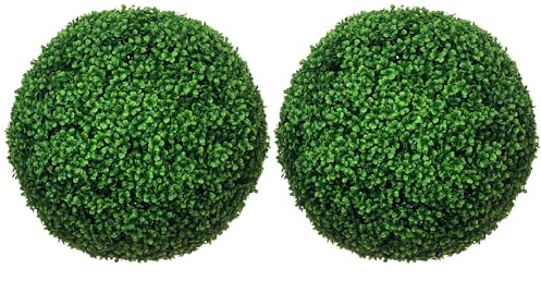 HOMCOM Artificial Boxwood Topiary Ball Set of 2 19.7 Inch Faux Plant, UV-Protected Anti-Fading Fake Plants for Home Indoor Outdoor Porch, Green