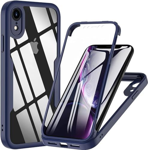 OWKEY iPhone XR Hülle Mit Eingebautem Displayschutz - 360° Rundumschutz TPU Robust Bumper Case Stoßfest Schutzhülle für 6,1 Zoll - Blau