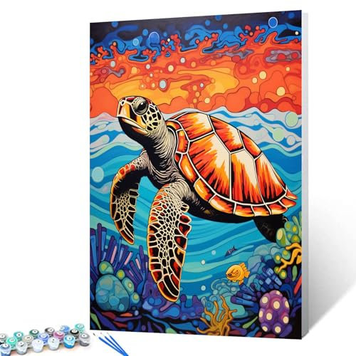 Graffitic Aquarien-Malen-nach-Zahlen, tropische Meeresschildkröte, Leinwand-Ölgemälde-Set für Erwachsene, 40,6 x 50,8 cm, Acryl-Bilder, Wasser, Meerestiere, DIY, Kunsthandwerk, Geschenk für