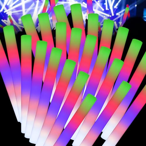YYYuYong 110 Stück LED Leuchtstäbe Party,3 Effekte LED Schaumstoff Leuchtstab für Partys & Hochzeit,8–10 Stunden blinkende Party Sets, die im Dunkeln leuchten