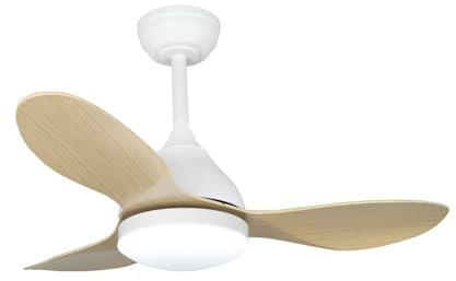 wonderlamp - Ventilador de techo pequeño ø 92cm LED Cavil Mini Blanco+Madera 20W con Memoria de encendido y CCT 3000-4000-6000K