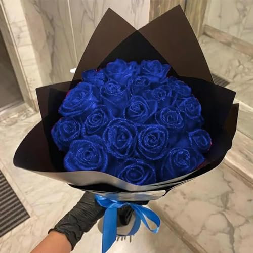 ZXH Bouquet di rose glitterate, fiori artificiali con stelo, rose finte lucide fai da te per San Valentino, anniversario, regalo personalizzato (10 pezzi)