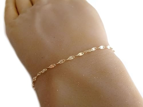 Bracelet chaine fine en Or 18 carats, Bracelet minimaliste Chaine maille soleil, Bracelet fin Empilable, Cadeau femme fille