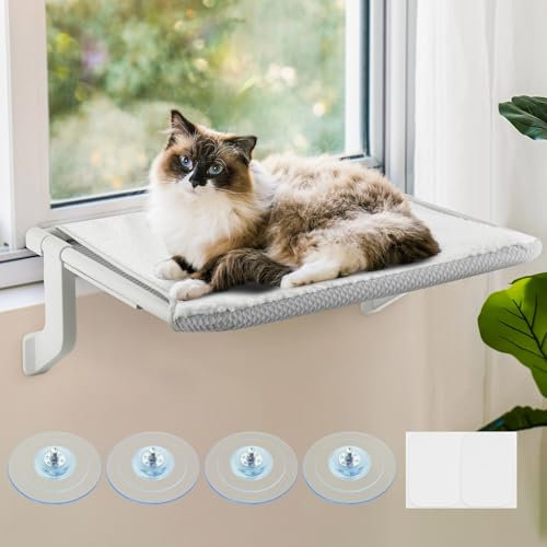 Maxetodo Amaca per Gatti da Finestra in Rete, Cuccia Letto Gatto Lettino Regolabile, 4 Forti Ventosa Tappetino Fino a 18kg, per Sedile Interno per Gatti su Davanzale, Letto o Mensola Facile da Montare