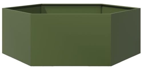 vidaXL Fioriera da Giardino Verde Oliva Esagono 138x120x45 cm Acciaio