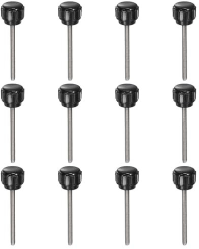 QUARKZMAN 12Pcs Boutons de Serrage Cannelés M3 x 40mm Métrique en Acier Inoxydable 304 Vis à Pouce Mâle à Tête de Pouce Sur Type 14mm Boulon à Main Fileté à Tête Ronde en Plastique Noir