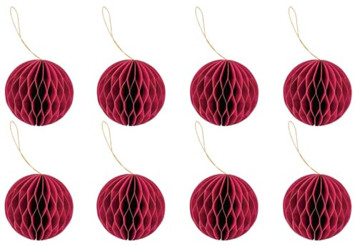 Weihnachtsbaum Anhänger 8er Set aus Papier Kugel- Scandi Faltbare Hängedeko in Rot Magnet & Goldkante - Moderne Weihnachtsdeko Ø 10 cm cm für Wohnzimmer, Fenster & Weihnachtsbaumschmuck