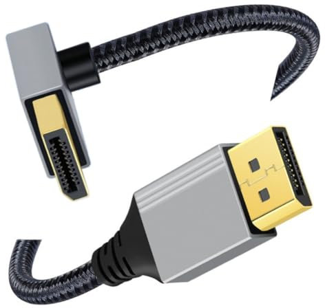 chenyang Cable DisplayPort 1.2, DisplayPort a DisplayPort acodado 90 grados hacia arriba, 4 K @ 60 Hz, 2 K @ 144 Hz, cable trenzado dorado de alta velocidad, 2,0 m