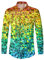 Bastwahl Silvester Outfit Herren Elegant - Metallic-Hemden Cosplay Knopfleistenshirt Pailletten Hemd 70er Outfit Langarm Disco Party Karneval Kostüm Freizeithemd Regular Fit Glitzer Glänzende