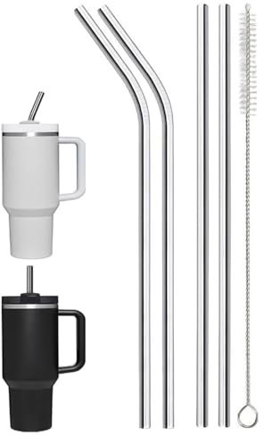 4 Stück Edelstahl Strohhalme 31 cm Wiederverwendbar Mit 1 Reinigungsbürsten, Metall Strohhalme, Waschbar, Trinkhalme für Trinkflaschen