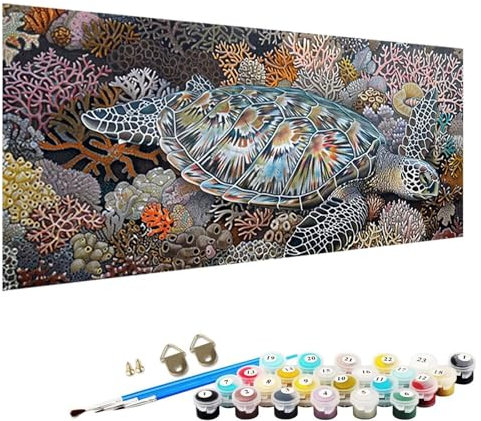 Sea Turtles Paint by Numbers for Children - Number Painting Kit for Kids Age 6-14, Painting by Numbers Coral Arts and Crafts Gifts 50x100cm 8-00