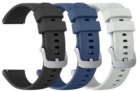 Tobfit 3 Stück Armband für 18mm Garmin Vivoactive 4S/Venu 2S/Venu 3S/Vivomove 3S,Silikon Ersatzarmbänder Uhrenarmband für Garmin Forerunner 255S/265S Herren Damen(Schwarz/Blau/Grau)
