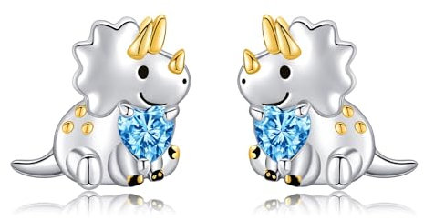 Dinosaurier Ohrstecker S925 Sterling Silber Triceratops Dinosaurier Ohrringe Tierschmuck Geschenke für Frauen Dinosaurier-Liebhaber