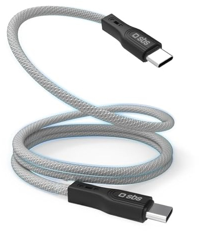 SBS Magnetisches USB-C-Kabel, geflochten, verwicklungsfrei, Aufladen 60 W, Datenübertragung 480 Mbit/s, kompatibel mit Smartphone, Tablet, Laptop, 1 Meter, Schwarz