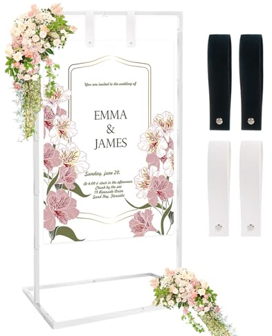 Nwvuop Adjustable Wedding Sign Stand Holder, Metal Easel Stand for Wedding Welcome Sign(White)