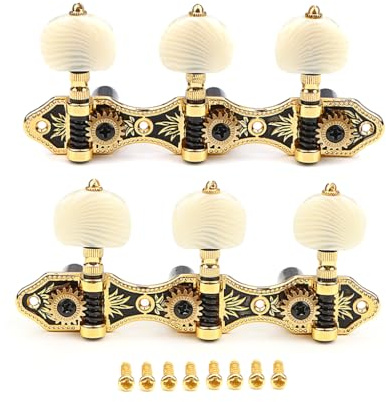 RuiJOTWAT 3+3 Saiten-Stimmwirbel für klassische Gitarre, Gitarren-Stimmgeräte, Mechaniken, Köpfe, Set für klassische Gitarre, Gold, Schwarz