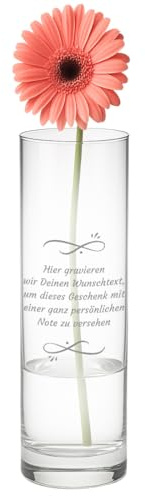 polar-effekt Blumenvase aus Glas mit Wunschtext, 26,5 cm, Geschenk | Zylindervase aus klarem Glas: Eine Widmung zur Hochzeit, zum Abschied oder zu einem persönlichen Anlass.