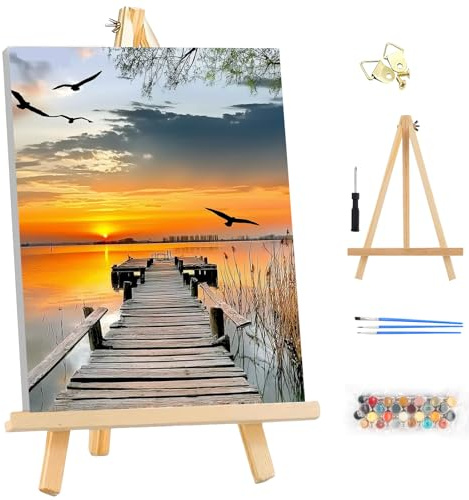 MEIYUDA Malen Nach Zahlen Erwachsene mit Rahmen Landschaft, DIY Digitales Ölgemälde-Set auf Leinwand mit Pinseln und Acrylpigment Bastelset, Artwork für Heimdekoration Geschenk 25x35cm