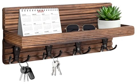 QUTHZZHY Tableau à Clés avec Étagère en Bois, Support à Clés Décoratif avec 8 Crochets, Porte-Clés Mural, Rangement des Clés et Courrier à L'entrée, pour Entrée, Couloir, Cuisine, Chambre à Coucher