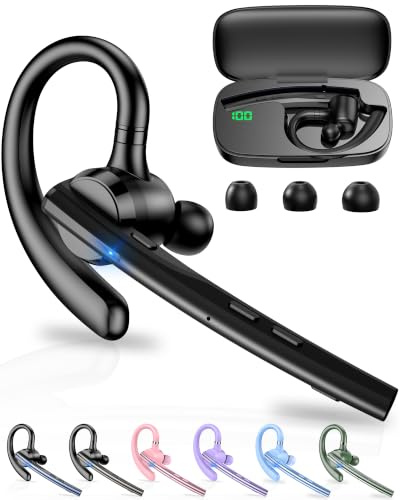 New Bee Auricolare Bluetooth Singolo V5.1 con 72 Ore di Conversazione | CVC8.0 Auricolari Bluetooth Mono con Doppio Microfono con Custodia di ricarica a LED per iPhone, Android e Laptop